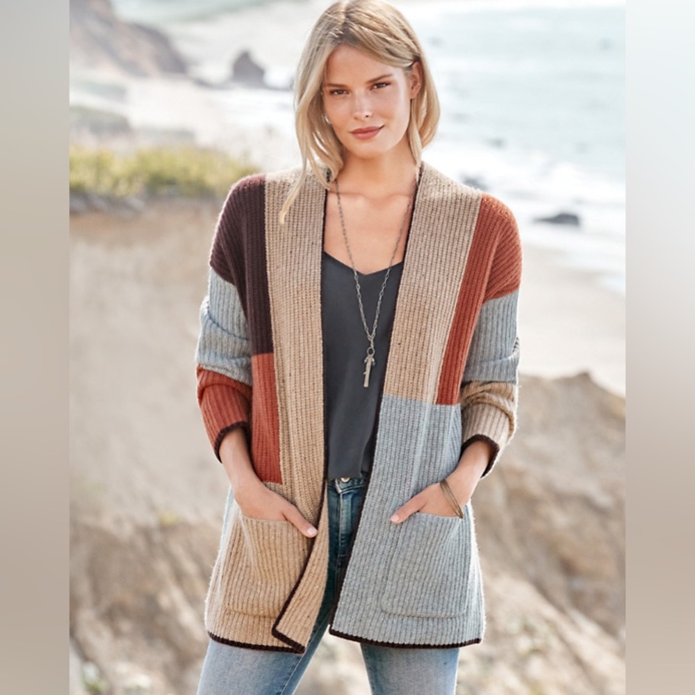 Garnet Hill 100% cashmere patchwork cardigan size M